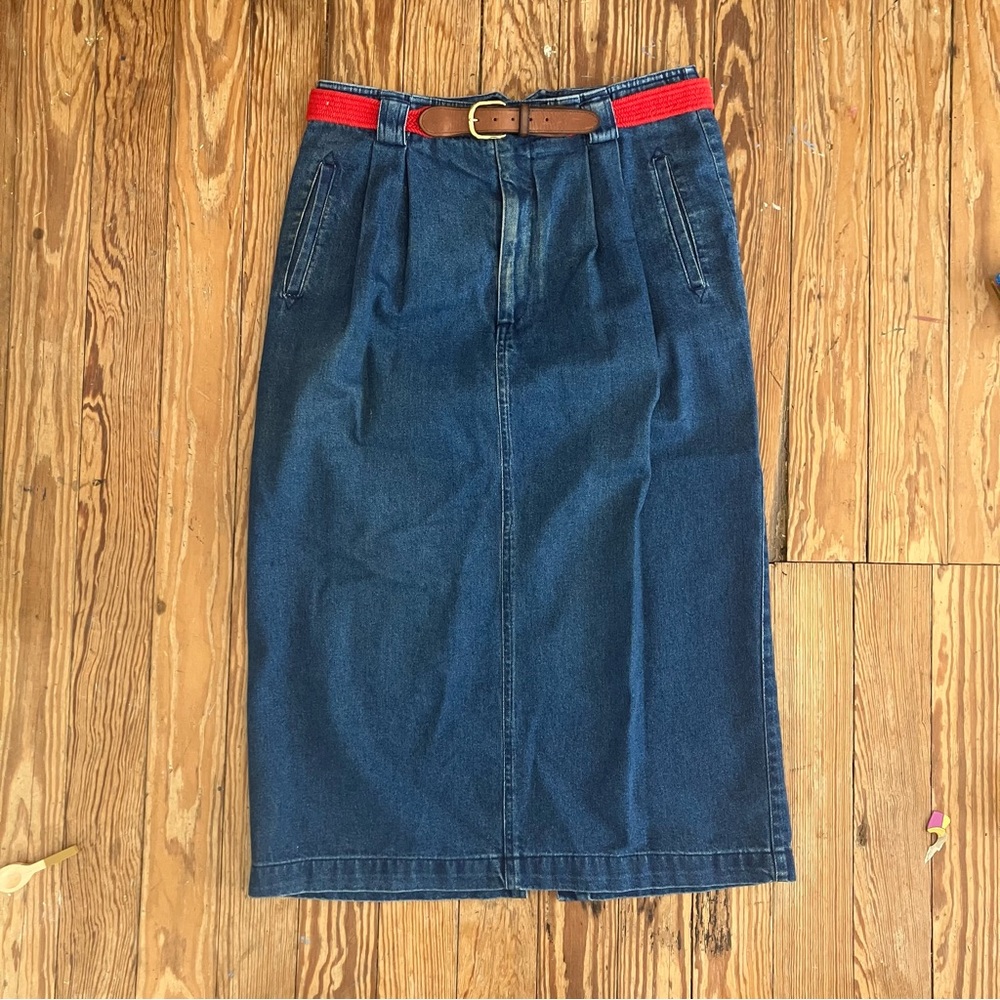 Vintage Denim Maxi Skirt | Removable Red Rope Belt | Size 10